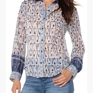 Liverpool Los Angeles Blue Cream Sheer Blouse Size XS